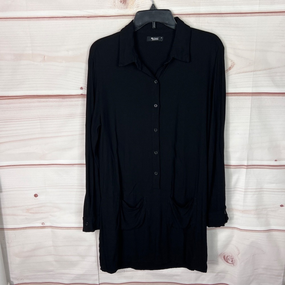 Michael Lauren Dress Womens S‎ Black Shirt Mini Long Sleeve 1/2 Button Pullover